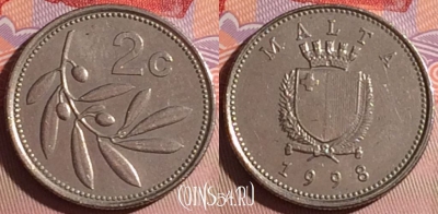 Мальта 2 цента 1998 года, KM# 94, 068j-038