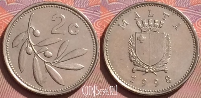 Мальта 2 цента 1998 года, KM# 94, 133j-114