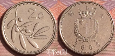 Мальта 2 цента 2002 года, KM# 94, 245k-064