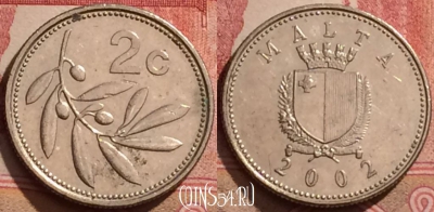 Мальта 2 цента 2002 года, KM# 94, 286k-064
