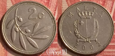 Мальта 2 цента 2002 года, KM# 94, 397-087