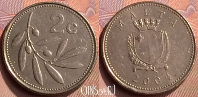 Мальта 2 цента 2004 года, KM# 94, 418-111
