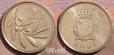 Мальта 2 цента 2005 года, KM# 94, 149a-008