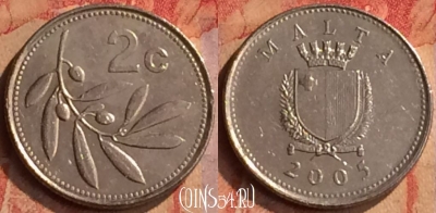 Мальта 2 цента 2005 года, KM# 94, 414-056