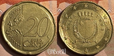 Мальта 20 евроцентов 2008 года, KM# 129, 467s-609