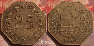 Мальта 25 центов 1975 года, KM# 29, 181b-066