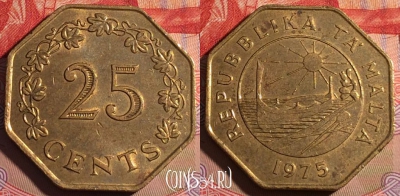 Мальта 25 центов 1975 года, KM# 29, 201a-059