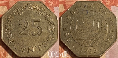 Мальта 25 центов 1975 года, KM# 29, 292r-096