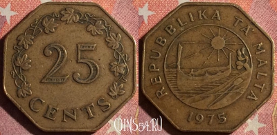 Мальта 25 центов 1975 года, KM# 29, 368-044