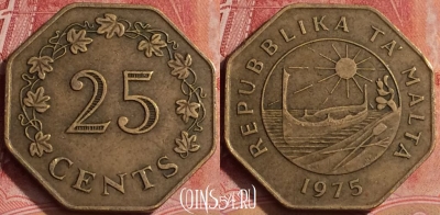 Мальта 25 центов 1975 года, KM# 29, 391-110