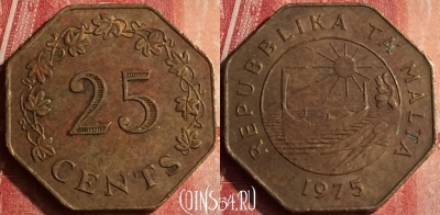 Мальта 25 центов 1975 года, KM# 29, 399-079