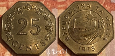 Мальта 25 центов 1975 года, KM# 29, 463q-635 ♛