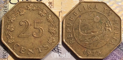 Мальта 25 центов 1975 года, KM# 29a, a080-086