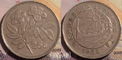 Мальта 25 центов 1986 года, KM# 80, 181a-003
