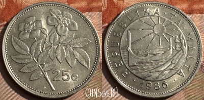 Мальта 25 центов 1986 года, KM# 80, 199s-045