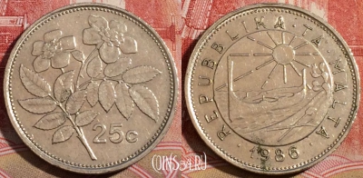 Мальта 25 центов 1986 года, KM# 80, 218-122