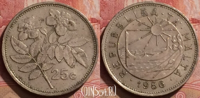 Мальта 25 центов 1986 года, KM# 80, 290k-113