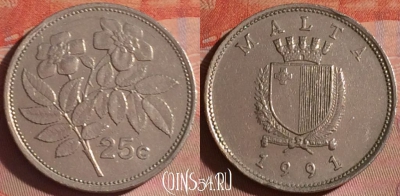Мальта 25 центов 1991 года, KM# 97, 052i-193
