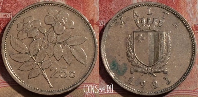 Мальта 25 центов 1993 года, KM# 97, 212-083
