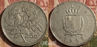Мальта 25 центов 1995 года, KM# 97, s155t-027