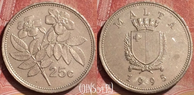 Мальта 25 центов 1995 года, KM# 97, 187l-122