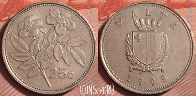Мальта 25 центов 1995 года, KM# 97, 206k-142