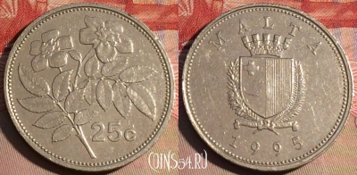 Мальта 25 центов 1995 года, KM# 97, 219a-103