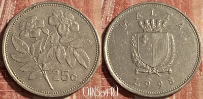 Мальта 25 центов 1998 года, KM# 97, 132r-091