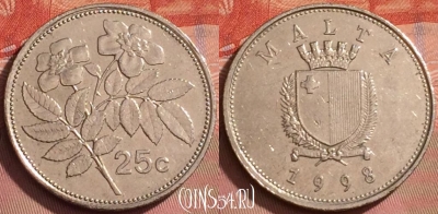 Мальта 25 центов 1998 года, KM# 97, 207l-114