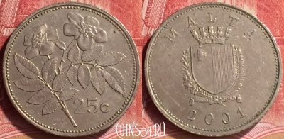 Мальта 25 центов 2001 года, KM# 97, 167m-024