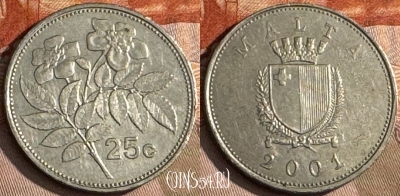 Мальта 25 центов 2001 года, KM# 97, s203t-109