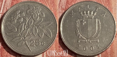 Мальта 25 центов 2001 года, KM# 97, 260r-095 ♛