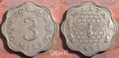 Мальта 3 милс 1972 года, KM 6, a140-044