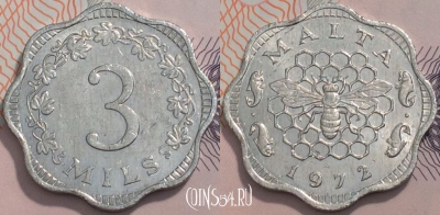 Мальта 3 миля 1972 года, KM 6, 120-044