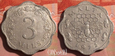 Мальта 3 милс 1972 года, KM# 6, 226a-053
