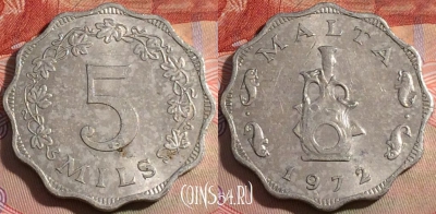 Мальта 5 милс 1972 года, KM# 7, 144b-125