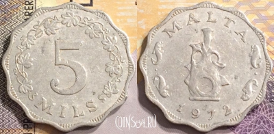 Мальта 5 милей 1972 года, KM# 7, 146-134