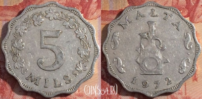 Мальта 5 милс 1972 года, KM# 7, 157a-045