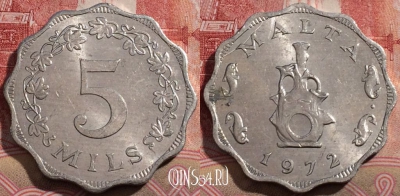 Мальта 5 милс 1972 года, KM# 7, 217-016