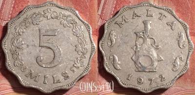 Мальта 5 милс 1972 года, KM# 7, 330k-119