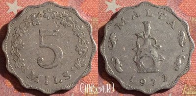 Мальта 5 милс 1972 года, KM# 7, 350-057