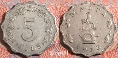 Мальта 5 милс 1972 года, KM# 7, a121-006