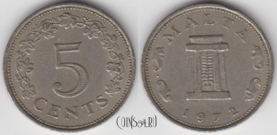 Мальта 5 центов 1972 года, KM 10, 125-068