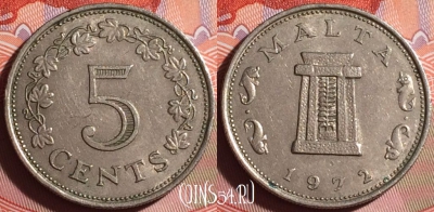 Мальта 5 центов 1972 года, KM# 10, 128g-056