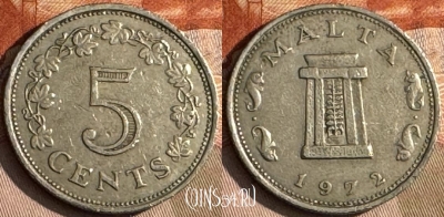 Мальта 5 центов 1972 года, KM# 10, s219t-079