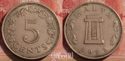 Мальта 5 центов 1972 года, KM# 10, 228-058