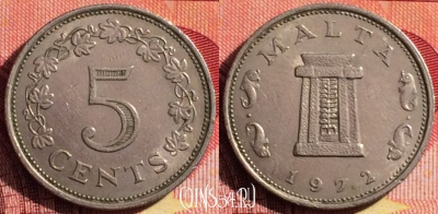 Мальта 5 центов 1972 года, KM# 10, 263i-134