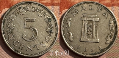 Мальта 5 центов 1972 года, KM# 10, 385s-075