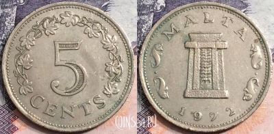 Мальта 5 центов 1972 года, KM# 10, a082-036