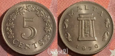 Мальта 5 центов 1976 года, KM# 10, 044h-157